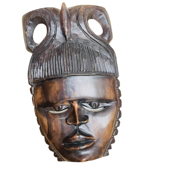 Other - Hand-Carved African Tribal Mask Wall Art - Unique Cultural Decor 12" x 7 1/2" Da